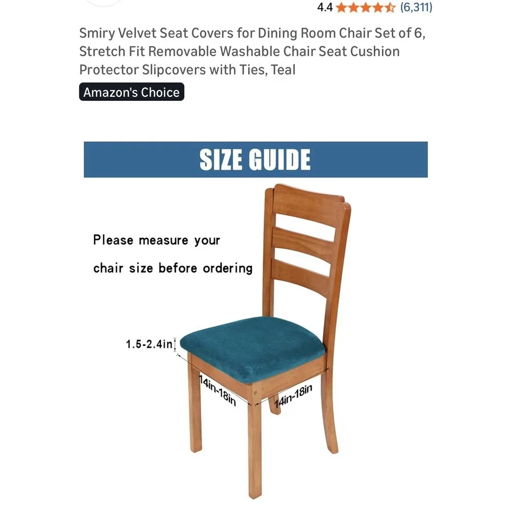 Velvet Seat Covers for Dining Room‎ Chair Set of 6 Stretch Fit Removable Washabl